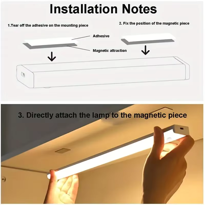 Lampe LED magnétique sans fil – 30 cm, capteur de mouvement, rechargeable USB-C