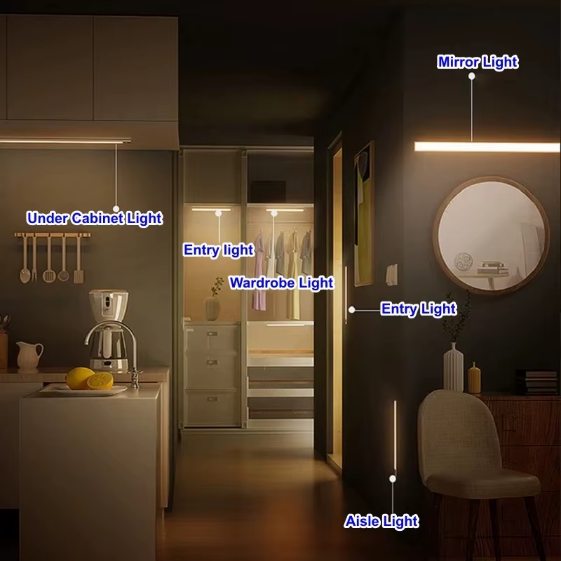 Lampe LED magnétique sans fil – 30 cm, capteur de mouvement, rechargeable USB-C